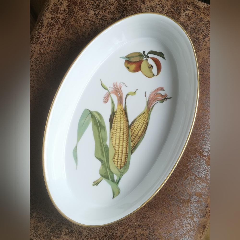 Vintage Royal Worcester EVESHAM Gold Trim Oval Serving Dish 12.5"